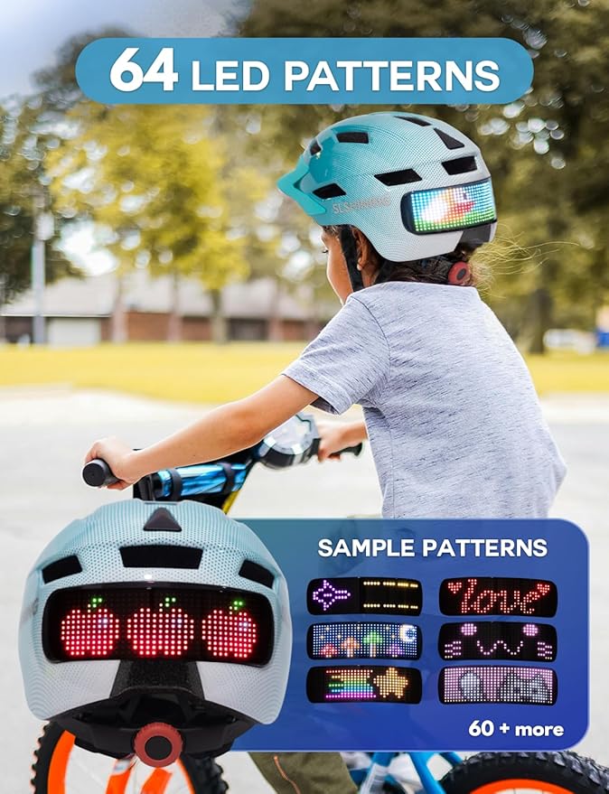 Kids Helmet - Toddler Bike Helmet with LED Turnning/Stop Signals & Customizable Display - Breathable Lightweight Boy/Girl Helmet for Skateboard, Roller Skate, Scooter