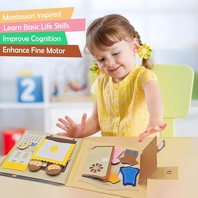 Montessori Busy Book for Toddlers 3-5 Baby Family Quiet Book Activity Learning Travel Toys for Toddlers Ages 3-5-7 Girls Gift