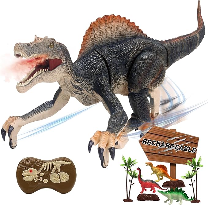Remote Control Dinosaur Toys for Boys Electronic RC Spray Raptor Toy Walking Roaring Jurassic Spinosaurus Realistic 18.1" Dino Rechargeable Birthday Gift for Kids 3 4 5 6 7 8