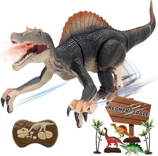 Remote Control Dinosaur Toys for Boys Electronic RC Spray Raptor Toy Walking Roaring Jurassic Spinosaurus Realistic 18.1" Dino Rechargeable Birthday Gift for Kids 3 4 5 6 7 8