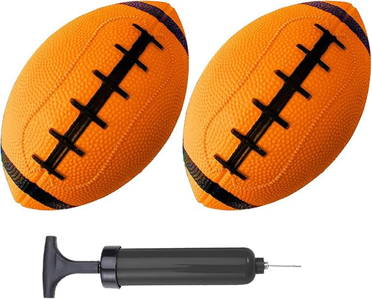 ABAJI Toy Football 2PCS 6 inch Small Mini Ball for Kid Toddler Soft Rubber Come with Pump Needle Boys Girls Gift Party Decor