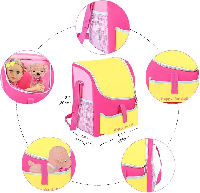 UNICORN ELEMENT 5 Item 18 Inch Dolls Bag Carrier Set and Accessories - Includes Clothes, Shoes, Hairband, Backpack and Toy Dog