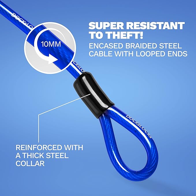 Security Cable Lock Set (5' to 25') Looped Ends, Weatherpoof, Keyless Compact U-Lock with Combination, Anti-Theft for Bikes, Equipment 20ft