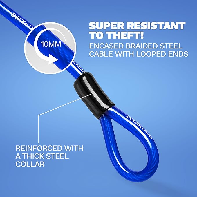 Security Cable Lock Set (5' to 25') Looped Ends, Weatherproof, Keyless Compact U-Lock with Combination, Anti-Theft for Bikes, Equipment 5ft