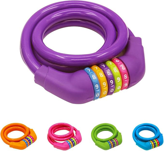 Bike Lock Cable Resettable Cable Lock Self Coiling 5 Digit Combination Bike Lock 4 Feet 120cm (Purple)