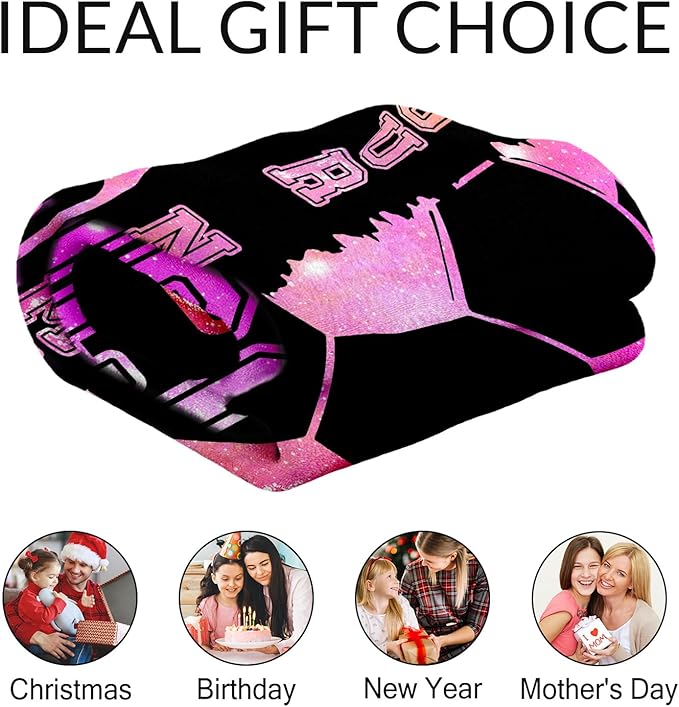 Personalized Soccer Throw Blanket with Name - Soft, Fuzzy & Warm - 40x50 Inches Crib Size Blanket for Couch, Office - Black Cute Throw Gift for Girls, Women