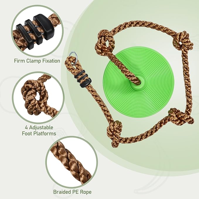 REDCAMP 2 Pack Climbing Rope Swings for Trees, Heavy Duty Plastic Disc Swing Seat for Kids and Adults with Hanging Strap, Green