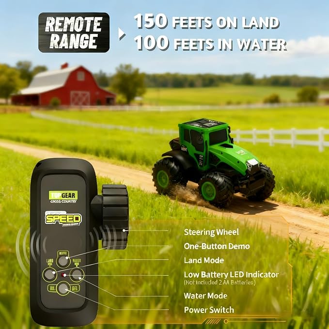 Remote Control Monster Truck Toys: 1:14 Amphibious RC Tractor Toy, 2.4 GHz 4WD RC Cars, All Terrain Off-Road Pickup, Kids Christmas Birthday Gifts Present Boys Girls Toys Ages 6+