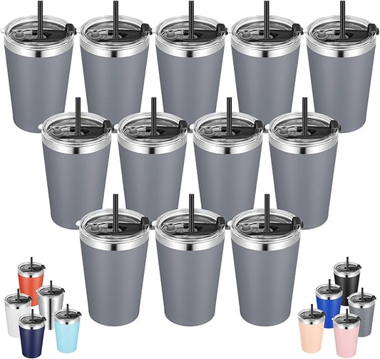 VEGOND 12oz Tumbler Stainless Steel Tumbler bulk Vacuum Insulated Double Wall Travel Tumbler with Lid and Straw Reusable Tumbler, Grey 12 Pack