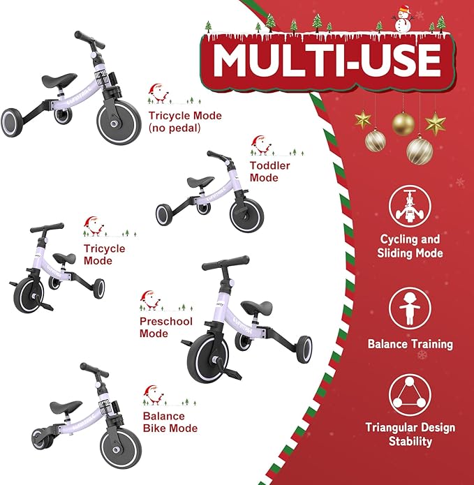 besrey 5 in 1 Toddler Bike for 1 Year to 4 Years Old Kids, Toddler Tricycle Kids Trikes Tricycle, Toys for Boy & Girl, Balance Training, Removable Pedals