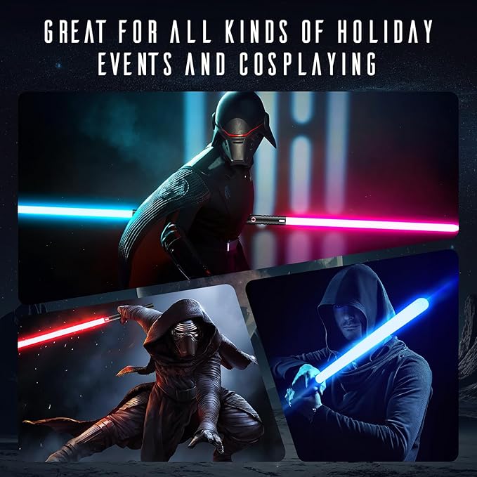 Lightsaber, LED Light Saber with 15 RGB Colors, Lightsabers for 3 Modes, Light Sabers with Connectors, Lightsabers for Dueling, Lightsaber Toy for Adults, Kids, 2 Pack(Black)