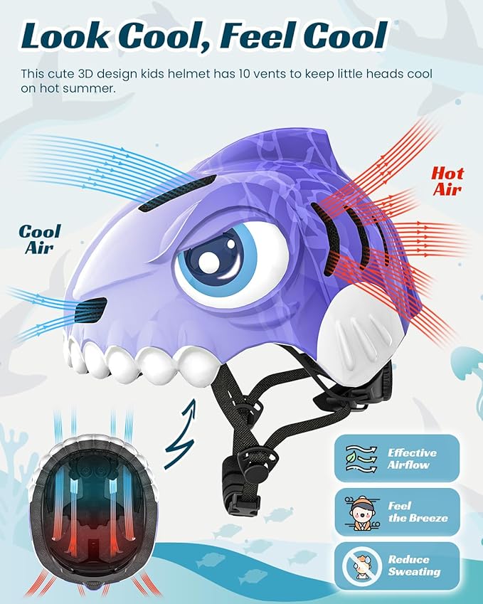 Bike Helmet for Kids 3-5-8 Toddler Bike Helmet Animal 3D Cartoon Boys Girls Safety Adjustable Kids Helmet and Pads Set for Cycling Scooter Skateboard