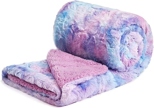 NEWCOSPLAY Super Soft Faux Fur Blanket Twin Size Purple Rainbow Sherpa Fuzzy Plush Warm Blanket for Sofa Bed (Purple Rainbow, Twin(60"x80"))