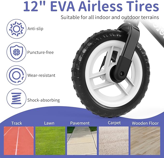 BELEEV C2 Toddler Balance Bike for 2-5 Year Olds with LED Light-Up Wheels, Adjustable Seat & Handlebar & Footrest, 12 inch No-Pedal Training Kids Push Bicycle - First Birthday Gift for Boys & Girls