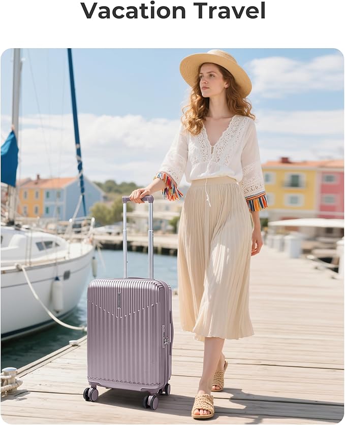 BAGSMART Carry On Luggage 22x14x9 Airline Approved with Spinner Wheels,100% PC Hardside Expandable Luggage with TSA Lock for Trips, 20 Inch Rolling Suitcases for Men Women,Purple