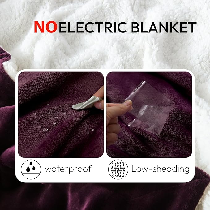 NANPIPER Sherpa Blanket, Super Soft Fuzzy Flannel Fleece/Wool Like Reversible Velvet Plush Couch Blanket, Lightweight Warm Blankets for Winter (Throw Size 50"x60", Purple)