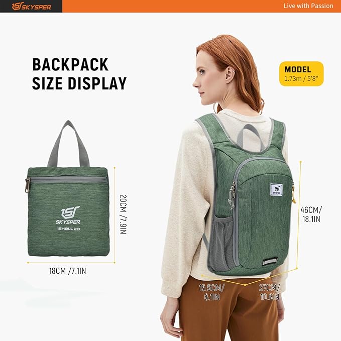 SKYSPER Small Daypack 10L/15L/20L Hiking Backpack Packable Lightweight Travel Day Pack for Women Men