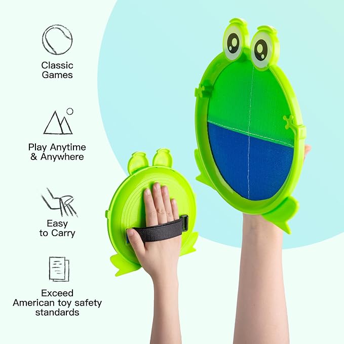 EVERICH Upgraded Toss and Catch Ball Game Set - Indoor and Outdoor Games for Kids 3-12, Beach Sand Pool Water Toy Includes 2 Paddles 2 Sticky Balls, Great Birthday Easter Gifts for Boys Girls