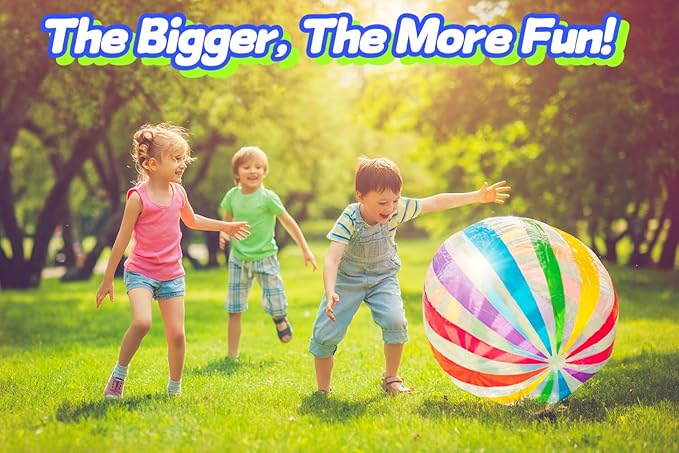 GIFTEXPRES 40" Striped Beach Ball - Giant Transparent Inflatable Ball for Swimming Pool Party - Summer Outdoor Water Toy & Decoration