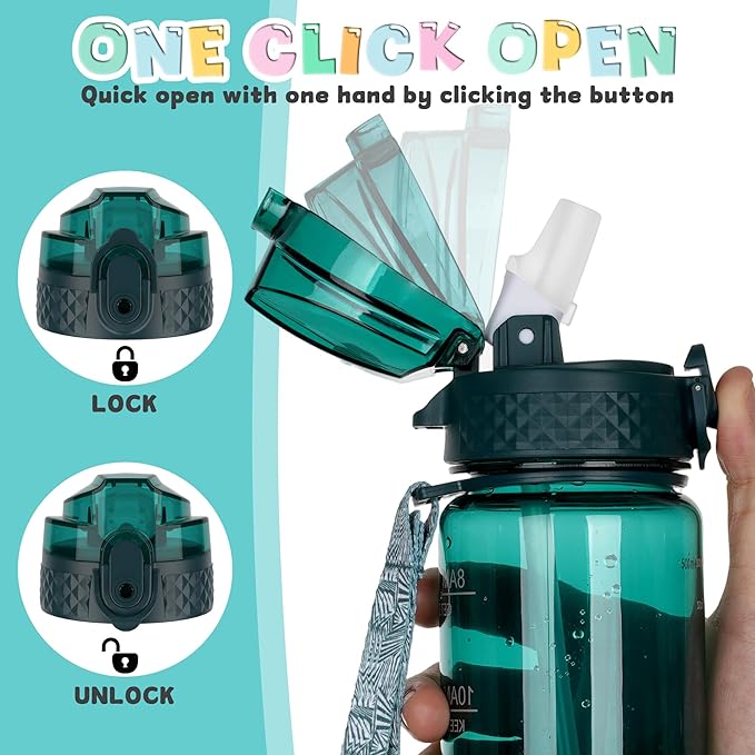 OLDLEY 17oz Kids Water Bottle for school Girls Boys, Motivational Water Bottles With Silicone Straw, Leak-Proof Tritan BPA-Free, Reusable water bottles for kids, Trout Green