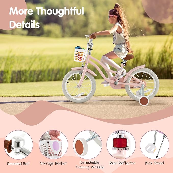 HONEY JOY Kids Bike, 12 14 16 18 20 Inch Toddler Bikes w/Training Wheels, Handbrake & Coaster Brake, Fully Enclosed Chain, Adjustable Handlebar & Seat, Kids Bicycle w/Basket, Girls Boys Bike 3-8