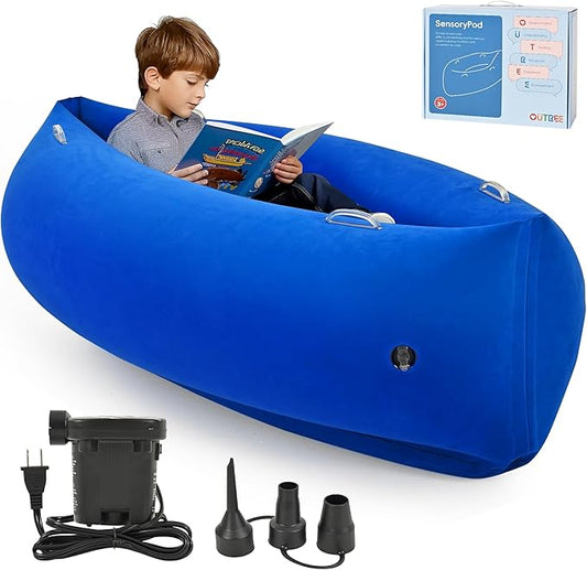 OUTREE Sensory Chair for Kids,60" Includes Electric Air Pump,Inflatable Sensory pod for Children, Sensory Toys for Kids with Autism,Sensory Peapod,Blue