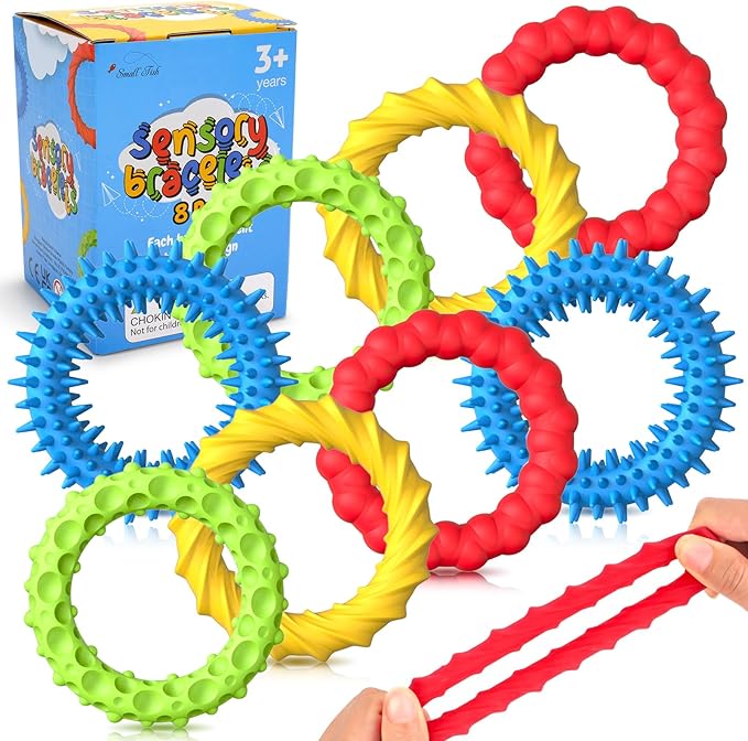 Sensory Fidget Toys for Kids Adults - 8 Pack Stretchy Fidget Bracelet | Texture & Calming Autism Sensory Toys for Special Needs Autistic Children | Calm Down Toy for Toddler Girls Boys