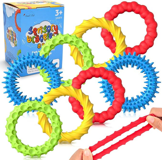 Sensory Fidget Toys for Kids Adults - 8 Pack Stretchy Fidget Bracelet | Texture & Calming Autism Sensory Toys for Special Needs Autistic Children | Calm Down Toy for Toddler Girls Boys