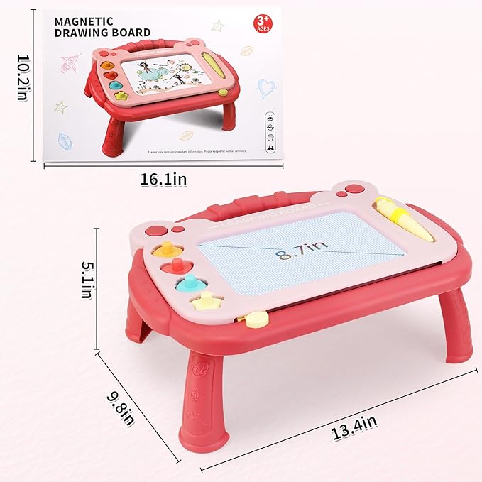 Magnetic Drawing Board, Sketch Doodle Board Pad Toy, Educational Learning Toys for Toddlers 1-3, Learning Toys for Baby Kids Boys Girls 1 2 3 Year Old Birthday Gift (Red)