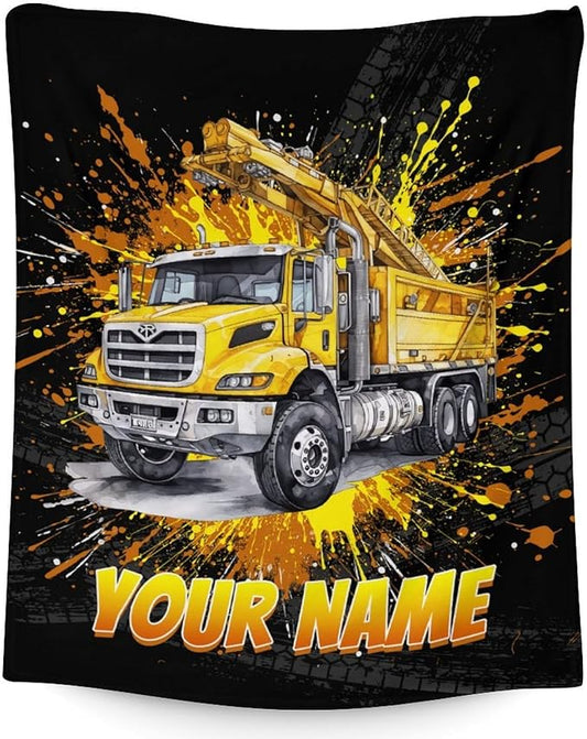 Personalized Toddler Blanket for Boys - Custom Construction Blankets for Kids 3-5 - Cool Soft Warm Throws for Sofa, Crib, Travel