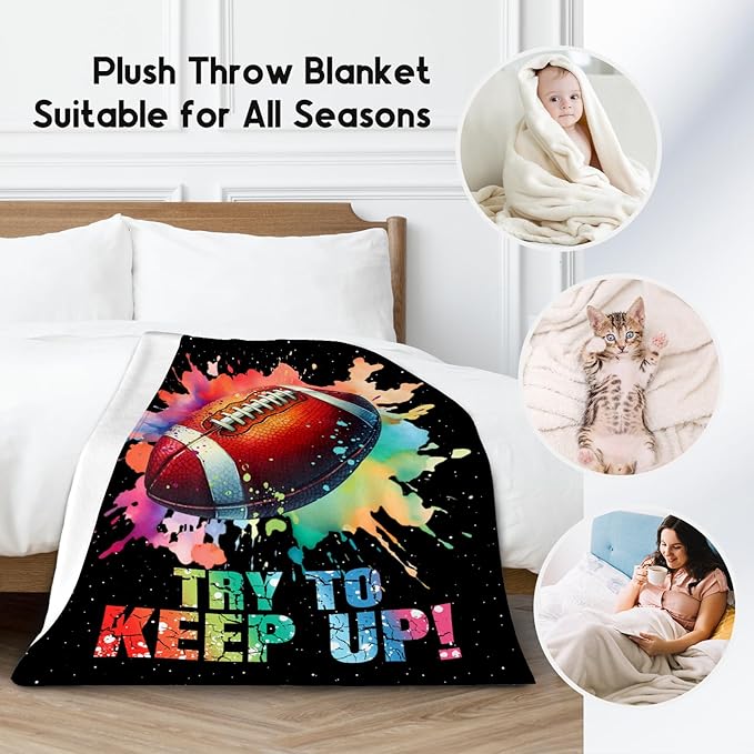 Football Blanket, Football Gifts for Boys Men Adults, Lightweight Flannel Throw Blankets for Team Player, Sport Theme Throws Boys Room Decor for Bed Living Room (Colorful, 60x80 Inch)