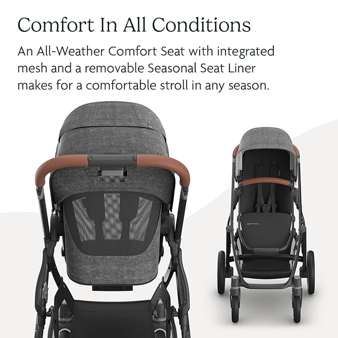 UPPAbaby Vista V3 Stroller - Full-Size Single-to-Double Stroller System - Toddler Seat, Bug Shield, Rain Shield, and Storage Bag Included - Greyson (Charcoal Mélange/Carbon Frame/Saddle Leather)