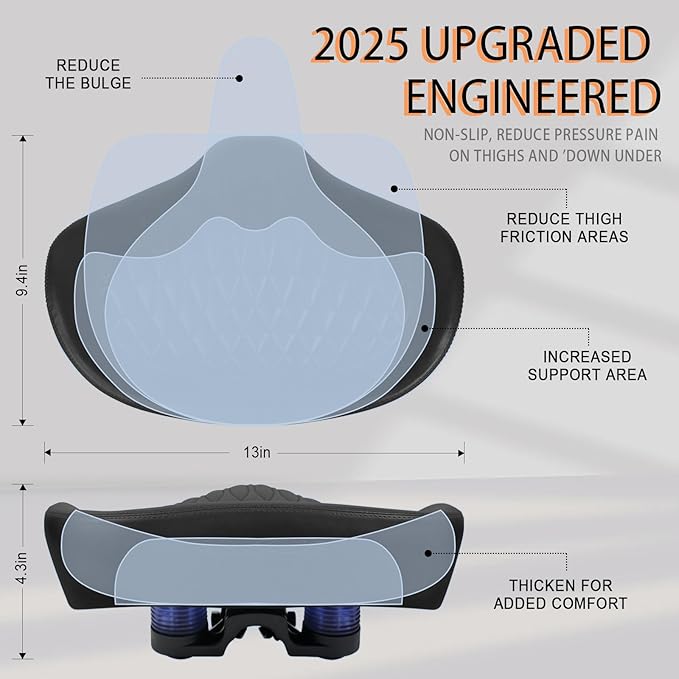 BUCKLOS New Noseless Bike Seat for Comfort Men&Women Extra Wide Bicycle Seat Cushion Oversized Comfortabele Foam Padded Bike Saddle for Peloton Exercise Bike Ebike Cruiser Bikes