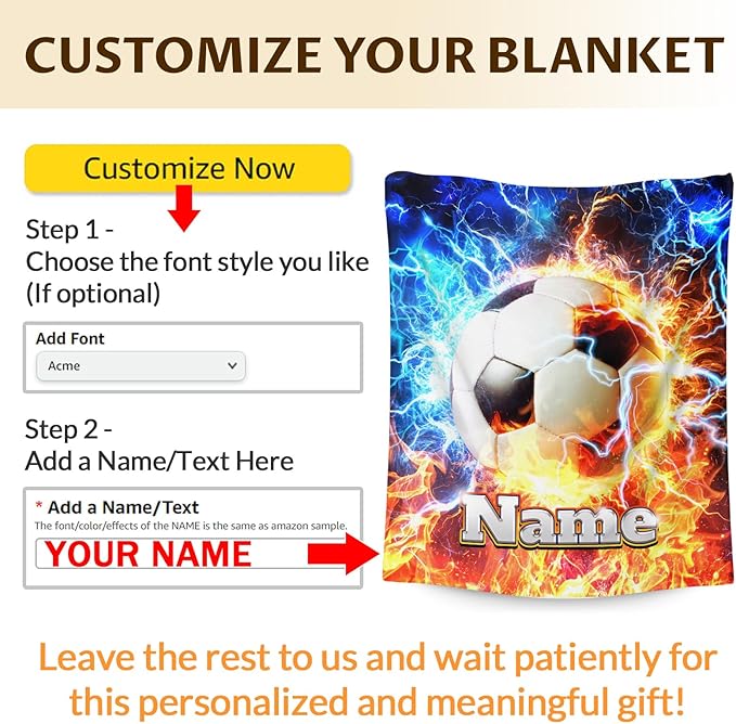 Soccer Blanket for Boys 6-8, Personalized with Name 50x40 Inches Comfortable Soft Small Sports Soccer Throws Gifts for Kids Team Players for Sofa Couch Travel