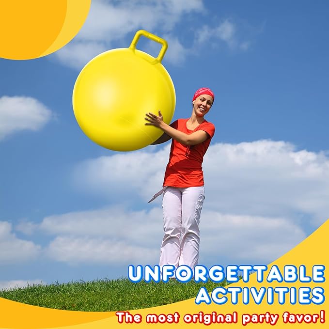 Meooeck 9 Pcs Hopper Ball 15 Inch Jumping Hopping Outdoor Bouncy Ball with Handles and Air Pump for Sports School Games Exercise(Multicolor)