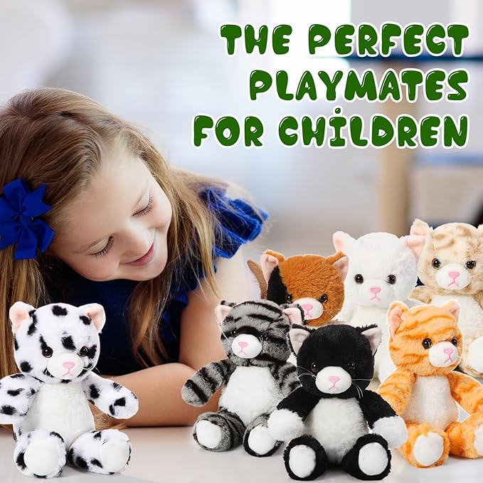 Libima 8 Pcs 8 Inch Cat Stuffed Animals Bulk Cute Kittens Plush Toys Cat Theme Party Favors Birthday Gift Pet Party Favors Halloween Christmas Stuffers Pet Toys Decoration(Sitting)