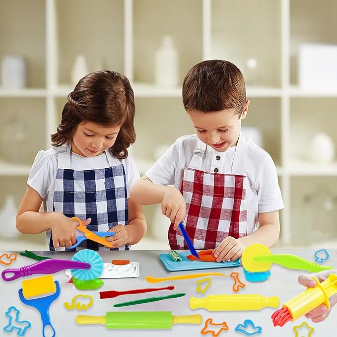 Playdough Tool Set, 24 Pcs Play Dough Tools Sets for Kids Ages 4-8, Playdough Accessories Includes Animal Molds, Cutters Roller, Rolling Pins, Safety Scissors, Plastic Knife