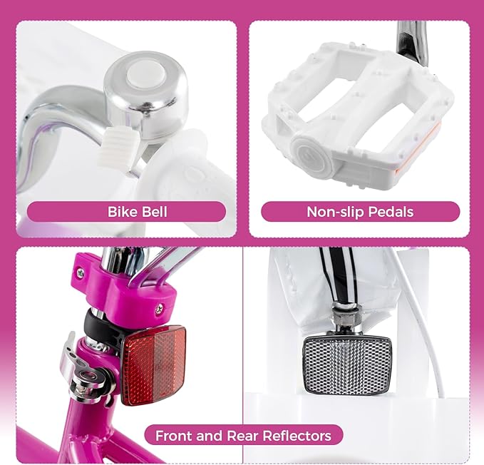 BABY JOY Kids Bike, 12 14 16 18 Inch Children Bicycle w/Detachable Training Wheels, Storage Basket, Adjustable Seat & Handlebar, Bow or Streamer, Girls Bike for 3-8 Years Old