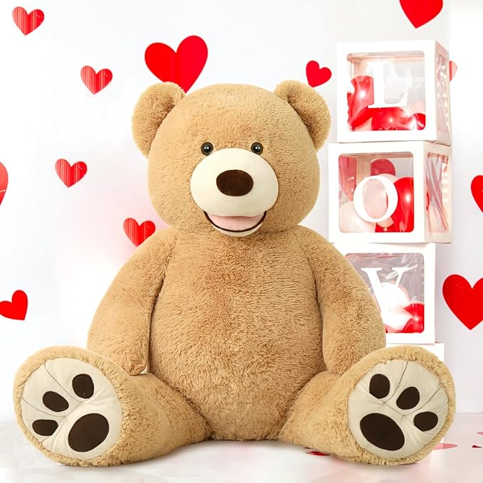 MorisMos 51 inch Smile Giant Teddy Bear, Large Stuffed Bears with Big Footprints, Big Stuffed Animals Cuddly Plush Gifts for Girlfriends, Boyfriend, Brown