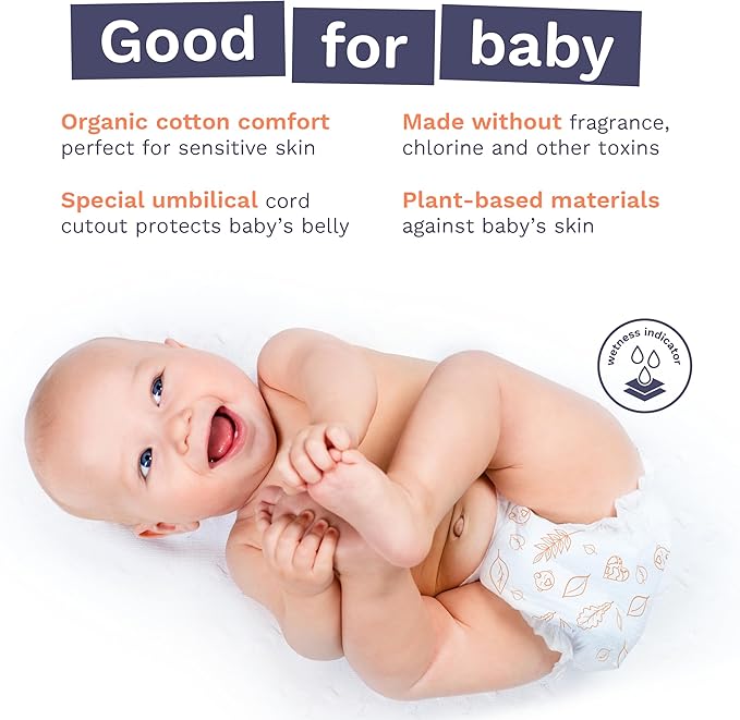 Pura Hypoallergenic Diapers, Size 1 (4-11 lbs), Monthly Pack, Totally Chlorine Free, Wetness Indicator, Suitable for Sensitive Skin, Soft Cotton Comfort, Overnight, 6 Packs of 32 (192 Baby Diapers)