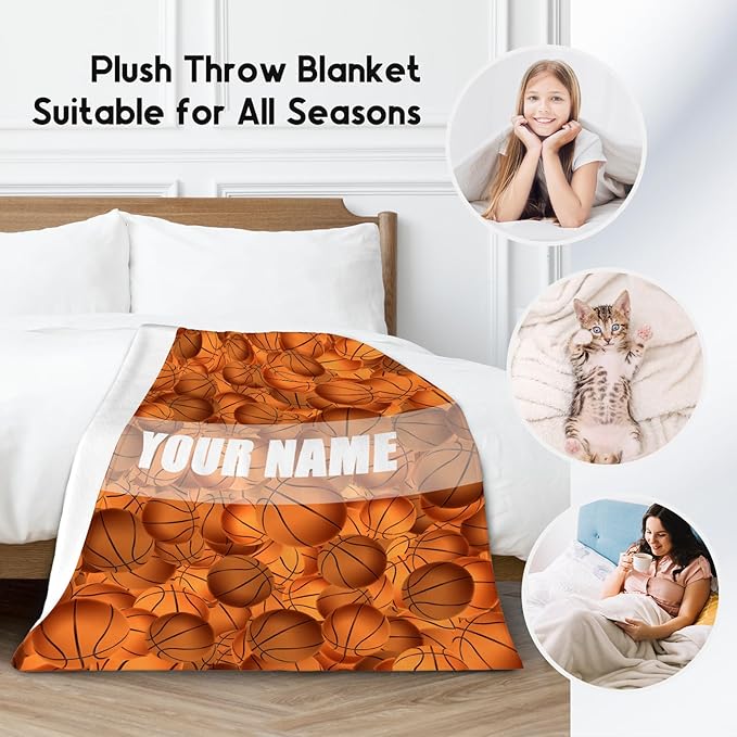 Personalized Basketball Gifts for Boys, Basketball Blanket for Girls Boys, Sport Throw Blankets for Team, Kids Throws for Couch Sofa, Fleece Throw Present Ideas (40x50 Inch)