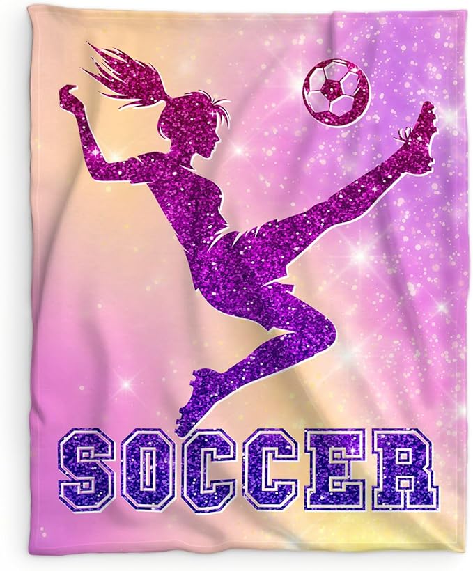 Soccer Blanket Gifts for Girls, 40x50 Inches Sport Throw Blanket for Babies Kids Teens, Pink Soft Fuzzy Nap Blankets for Couch Sofa Bed, Soccer Lovers Gifts