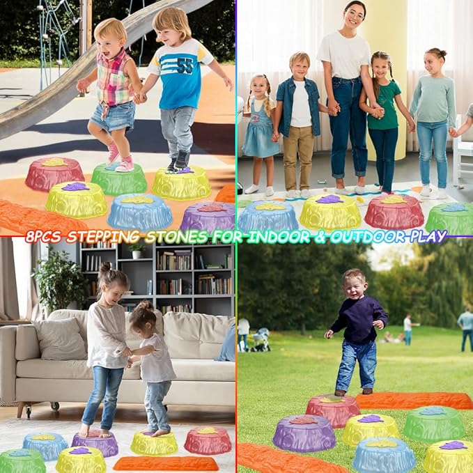 Stepping Stones for Kids, 8pcs Light Up Non-Slip Balance River Jumping Stones, Indoor & Outdoor Toys, Preschool Obstacle Course/ Sensory Fitness Equipment / Gross Motor Toys for Toddlers 3 4 5 6