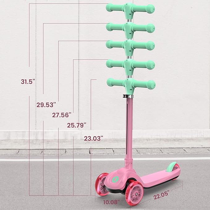 2-in-1 Adjustable Kick Scooter for Kids 3-5 (Suitable 3-12 Years),5-Level Handlebar & Removable Seat, LED Light-Up Wheels, Wide Deck, Foldable Design for Indoor/Outdoor Use - Girls & Boys