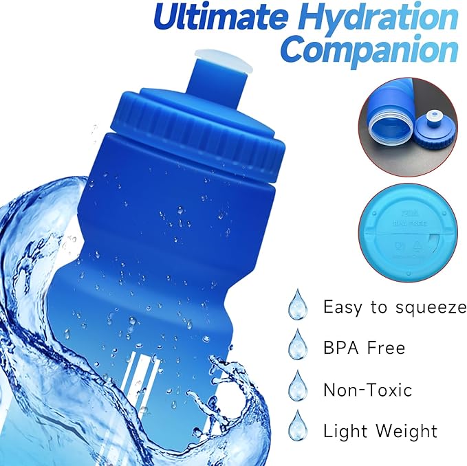 TooLe 24oz Bike Water Bottle, BPA-Free Cycling Squeeze Bottle with Leakproof Pull-Top Lid & Capacity Scale, for Fits Mountain/Road Bike Cages, Gym, Camping, Hiking