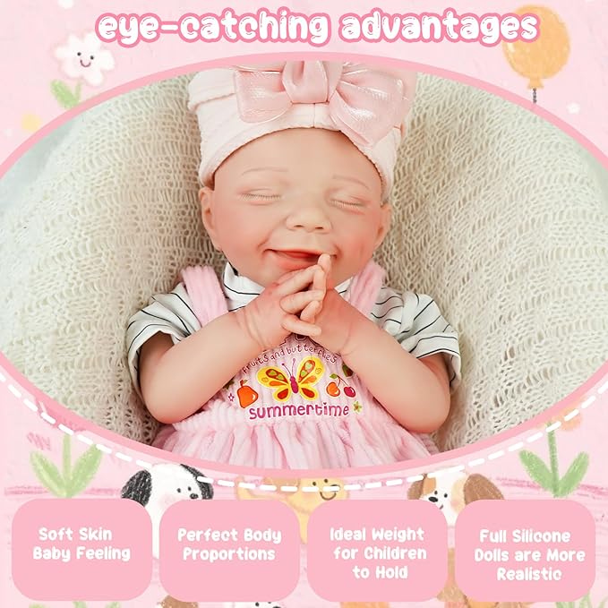 17.72 in Full Silicone Reborn Baby Dolls, 1:1 Lifelike Newborn Dolls Non Vinyl Realistic Reborn Toddler Dolls Boy Washable Sleeping Doll