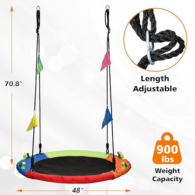 Tree Swing, Saucer Swing, 48 inch 900lbs Weight Capacity, with Adjustable Hanging Straps, for Backyard Outdoor, Multicolor, Circle Round Disc, Gifts for Kids