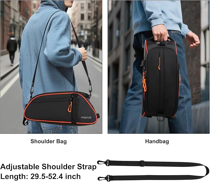 MOSISO Bike Rack Bag, 8L Waterproof Bicycle Rear Rack Trunk Bags with Orange Pull Tabs, Bike Rear Seat Bag Bicycle Storage Saddle Luggage Bags with Shoulder Strap for Road Mountain Cycling, Black