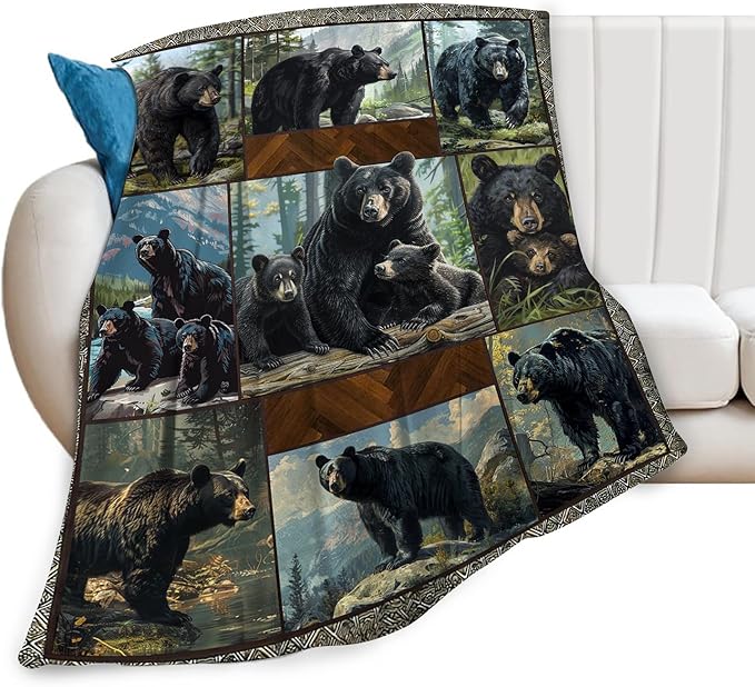 Black Bear Blanket Wild Animal Throw Blanket Cozy Plush Fleece Flannel Bear Blankets Lightweight Fuzzy Party Gifts for Girls Boys Women Men 80"X60"