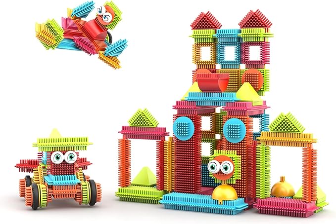Contixo 144 pcs Bristle Shape 3D STEM Building Toys, Construction Learning Stacking Educational Block, Creativity Beyond Imagination, Inspirational, Safe & Durable, Recreational Toy for Kids Ages 3-8